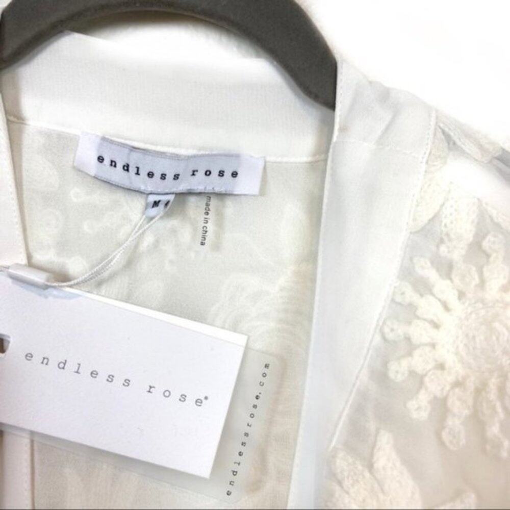 Endless Rose Cardigan Kimono Women's White Lace Appliqué Open Front Size Medium - Picture 6 of 12